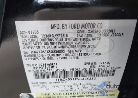 2005 Ford Freestyle Sel из США, поврежденный, VIN 1FMZK051X5GA35853